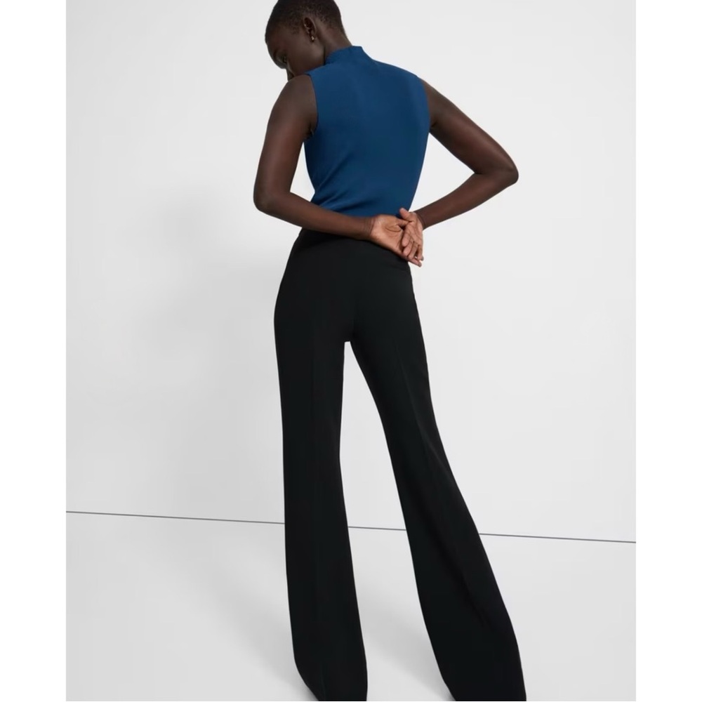 Theory Demitria Admiral Crepe Trousers - Black Pull On Mid Rise Pants sz 12 - Picture 3 of 12